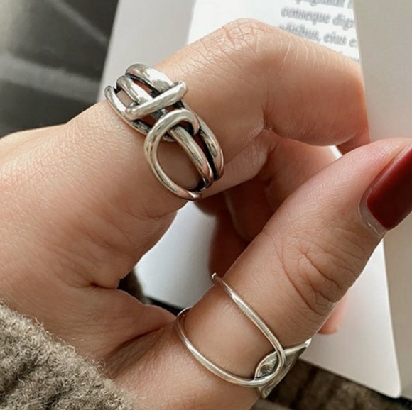 NEW Wide Abstract 925 Sterling Silver Half Spoon Ring - Picture 2 of 10